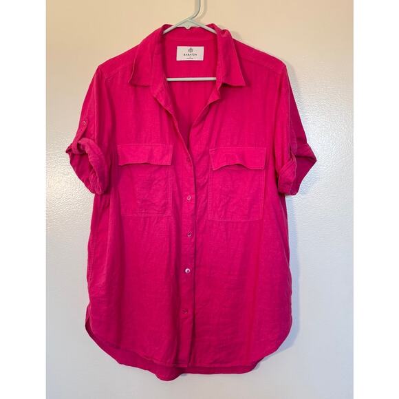 Aritzia Babaton Utility Linen Button Down Shirt in Bright Pink Size Small - Picture 2 of 6